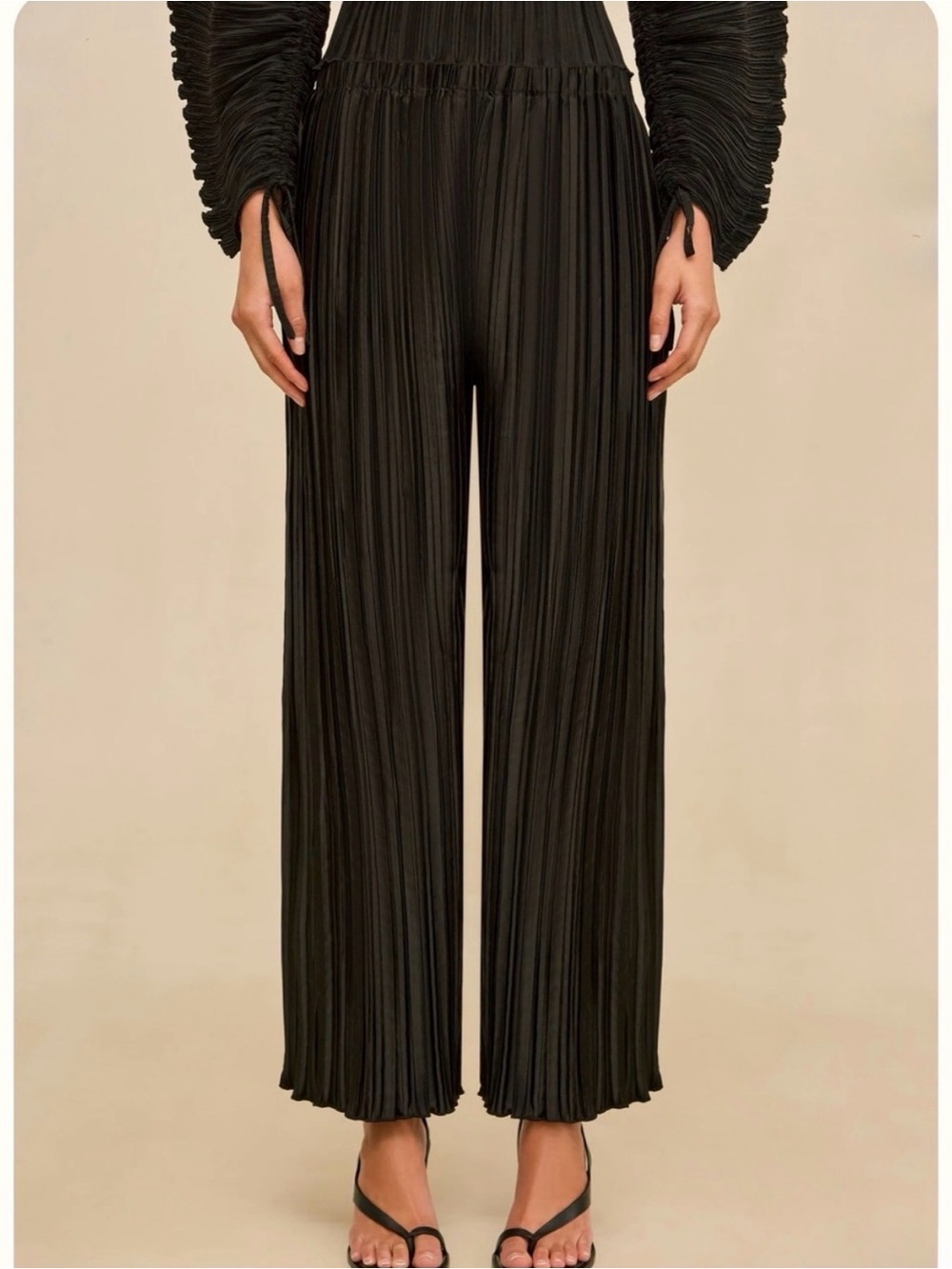 Cult Gaia Staci Wide Leg Slip On Black Pants With Origami Plisse Size Small
